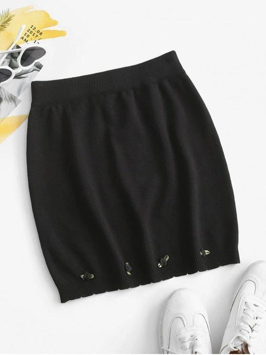 Flower Knitted Mini Bodycon Skirt SKI210311105BLAS S / Black