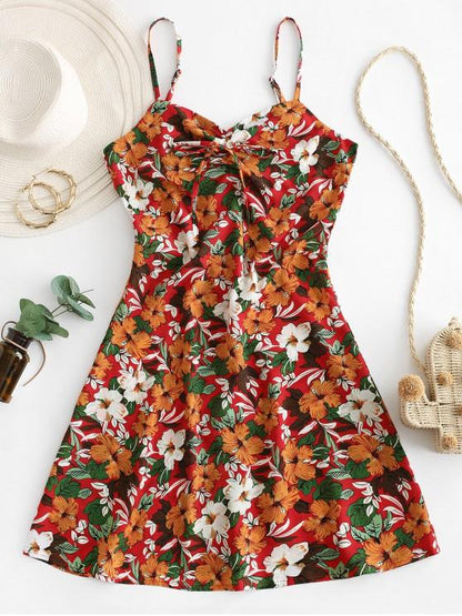 Flower Print Tie Cami Summer Dress DRE210308593MULS Multicolor / S