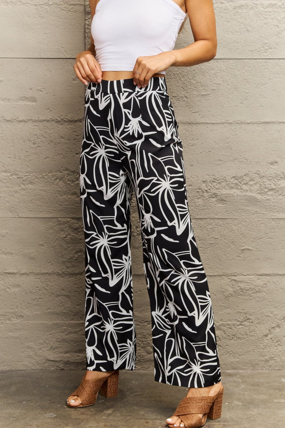 Flower Print Wide Leg Long Pants