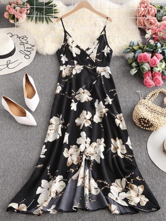 Flower Slit Maxi Surplice Dress for Women