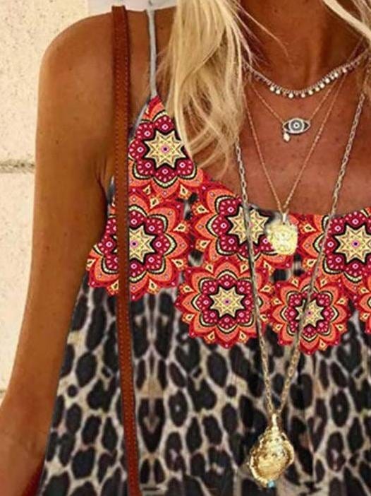 Flowers & Leopard Print Sling Tank Top