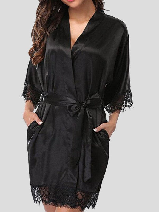 Flowy Kimono Lace Robe PAJ2108171111BLAS Black / S