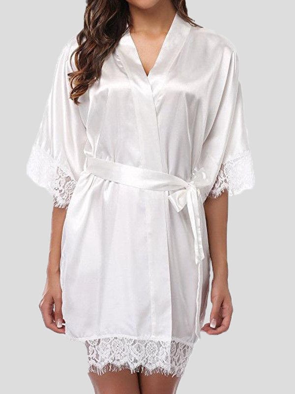 Flowy Kimono Lace Robe PAJ2108171111WHIS White / S