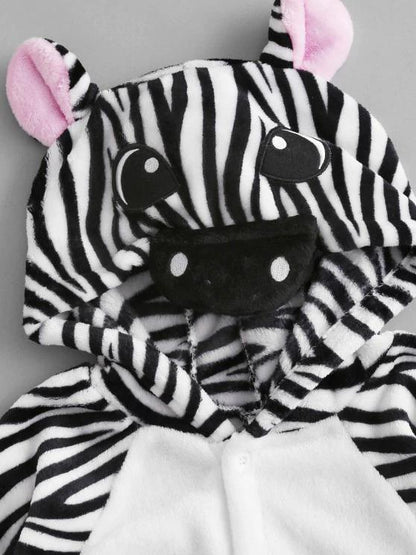 Fluffy Button Front Fleece Zebra Onesie Pajamas