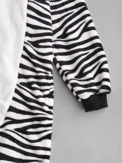 Fluffy Button Front Fleece Zebra Onesie Pajamas