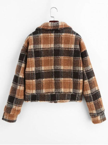 Fluffy Faux Fur Short Plaid Coat