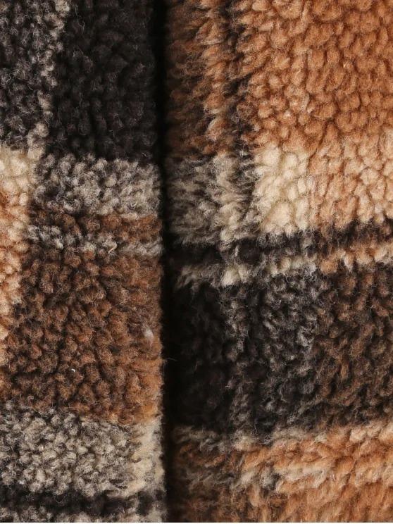 Fluffy Faux Fur Short Plaid Coat