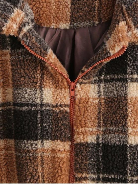 Fluffy Faux Fur Short Plaid Coat