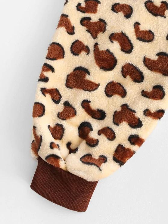 Fluffy Fleece Animal Leopard Onesie Pajamas