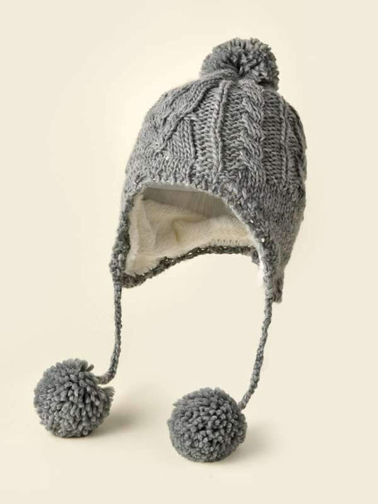 Fluffy Pom Pom Decor Knit Hat for Women BEA210225138GRA Gray