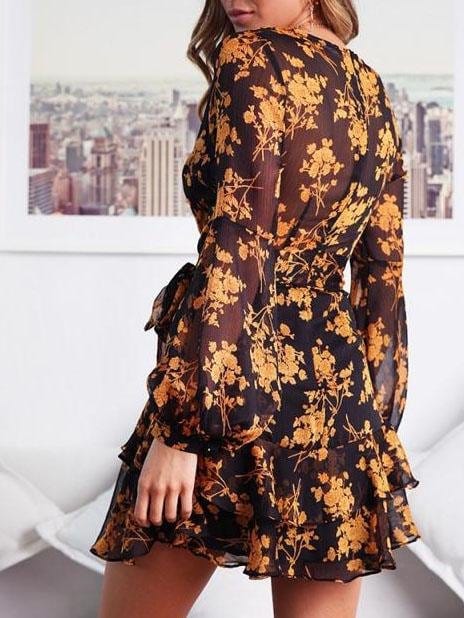 Fly With Me Dress - Black/Orange Flower for Women