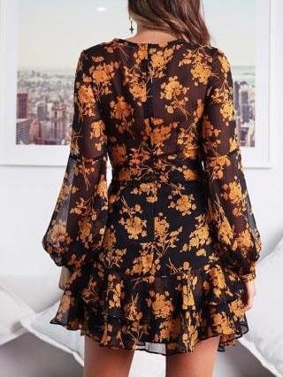 Fly With Me Dress - Black/Orange Flower for Women