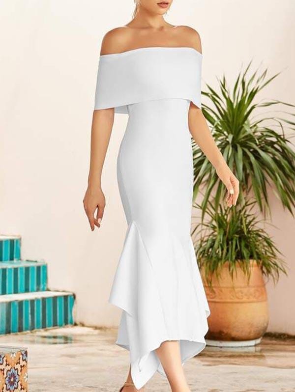 Fold Off Shoulder Asymmetrical Hem Bandage Dress