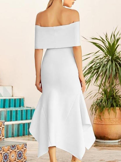 Fold Off Shoulder Asymmetrical Hem Bandage Dress