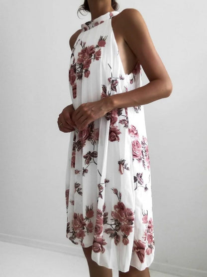 Folded Sleeveless Halterneck Print Dress