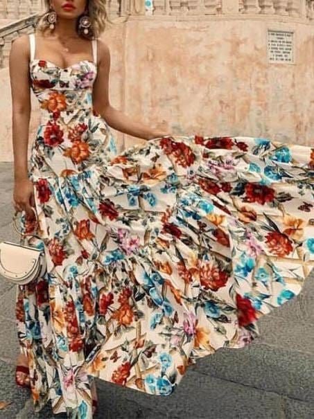 Foral Print Sleeveless Sling Dress DRE2106040050WHIS White / S