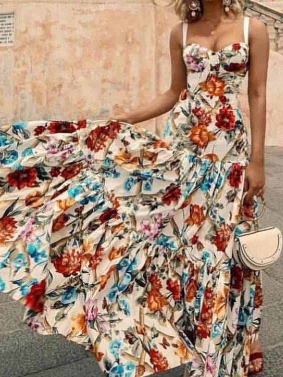 Foral Print Sleeveless Sling Dress for Women