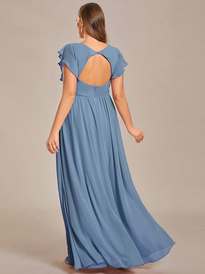 MsDresslyEP Formal Dress Back Cutout A-Line Pleated Ruffles Sleeve Chiffon Bridesmaid Dress