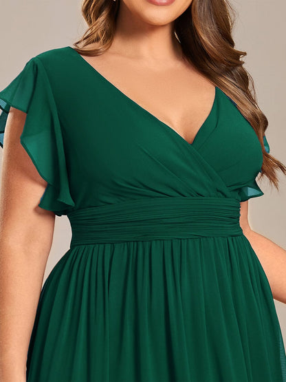 MsDresslyEP Formal Dress Back Cutout A-Line Pleated Ruffles Sleeve Chiffon Bridesmaid Dress