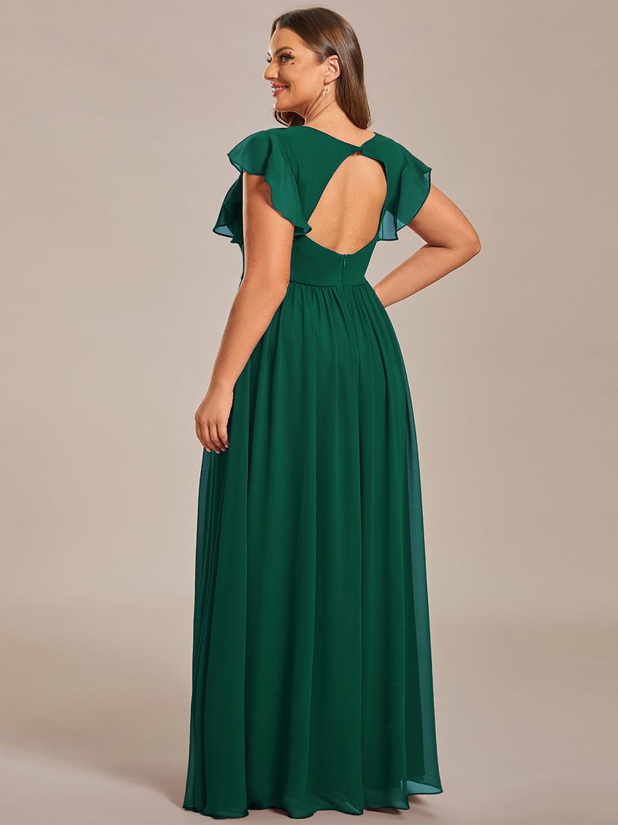 MsDresslyEP Formal Dress Back Cutout A-Line Pleated Ruffles Sleeve Chiffon Bridesmaid Dress