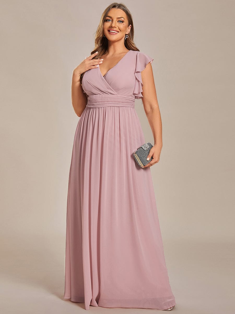 MsDresslyEP Formal Dress Back Cutout A-Line Pleated Ruffles Sleeve Chiffon Bridesmaid Dress