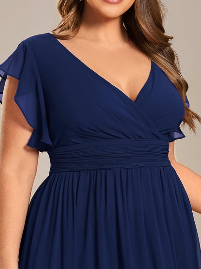 MsDresslyEP Formal Dress Back Cutout A-Line Pleated Ruffles Sleeve Chiffon Bridesmaid Dress