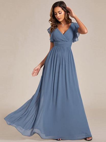 MsDresslyEP Formal Dress Back Cutout A-Line Pleated Ruffles Sleeve Chiffon Bridesmaid Dress DRE230912A9401DNV4