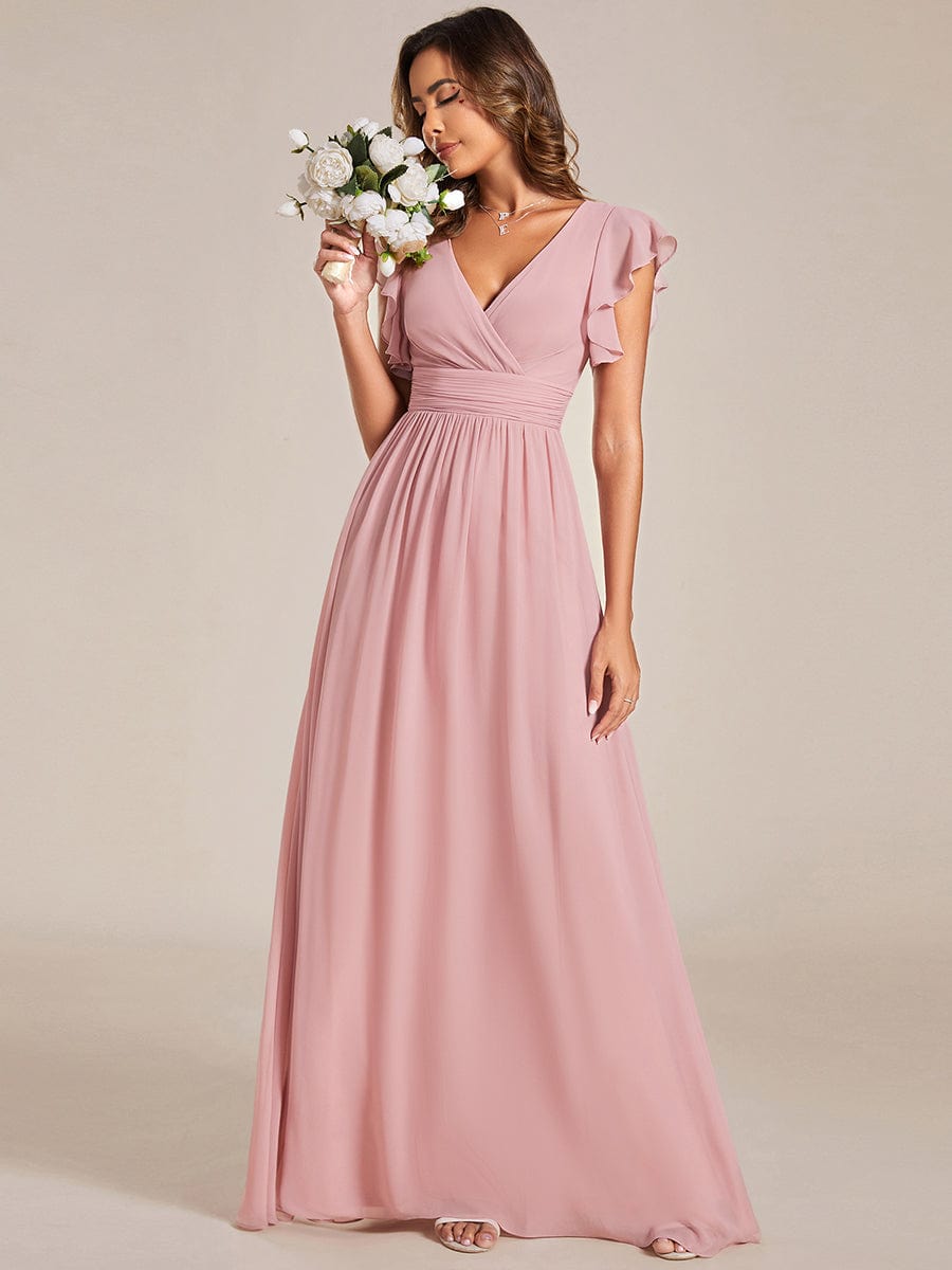 MsDresslyEP Formal Dress Back Cutout A-Line Pleated Ruffles Sleeve Chiffon Bridesmaid Dress DRE230912A9425DSR4