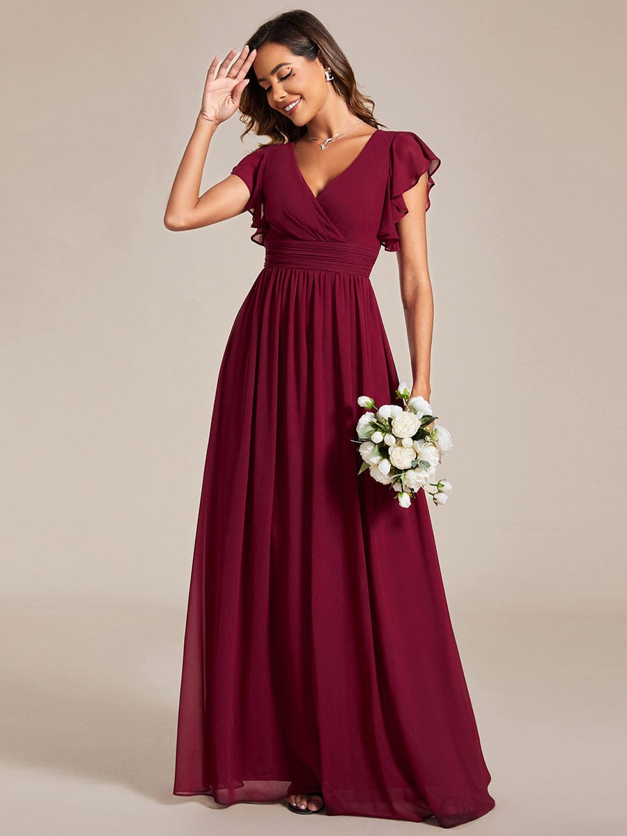 MsDresslyEP Formal Dress Back Cutout A-Line Pleated Ruffles Sleeve Chiffon Bridesmaid Dress DRE230912A9437BDG4