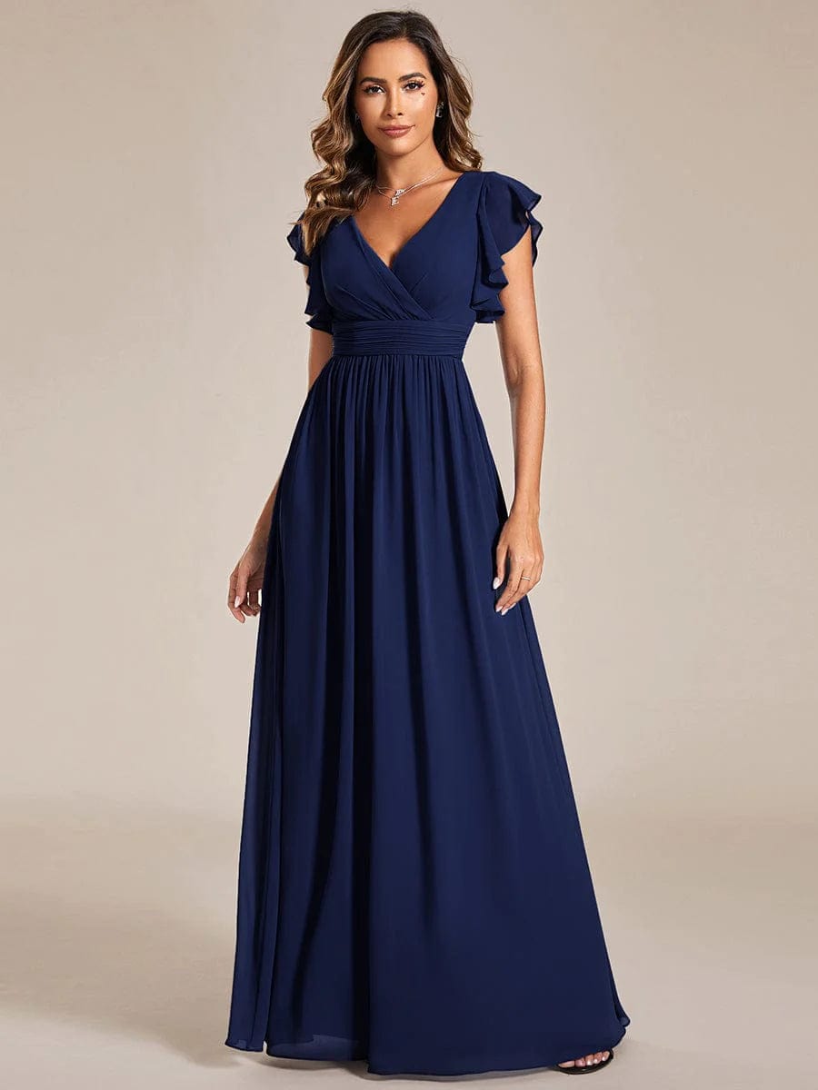 MsDresslyEP Formal Dress Back Cutout A-Line Pleated Ruffles Sleeve Chiffon Bridesmaid Dress DRE230912A9449NBY4