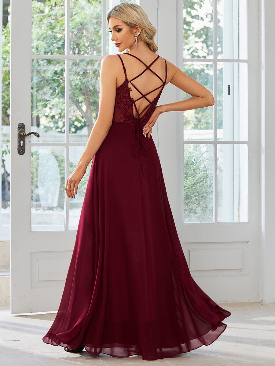 MsDresslyEP Formal Dress Convertible Chiffon Lace Open Back Spaghetti Straps Bridesmaid Dress