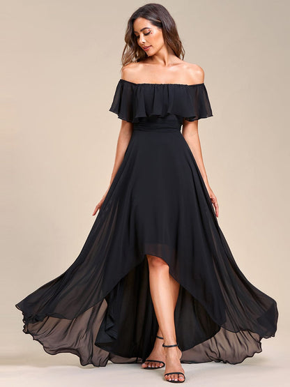 MsDresslyEP Formal Dress Elegant Chiffon High-Low Off The Shoulder Bridesmaid Dress DRE2310040004BLA4