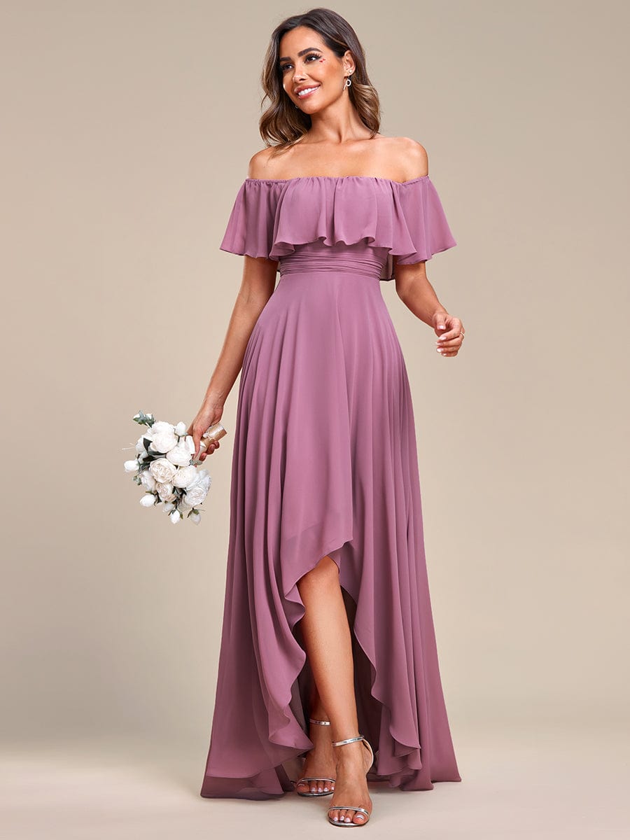 MsDresslyEP Formal Dress Elegant Chiffon High-Low Off The Shoulder Bridesmaid Dress DRE2310040004RBN4