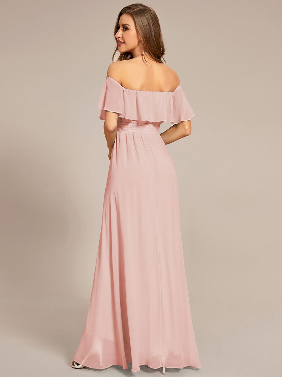 MsDresslyEP Formal Dress Elegant Chiffon High-Low Off The Shoulder Bridesmaid Dress