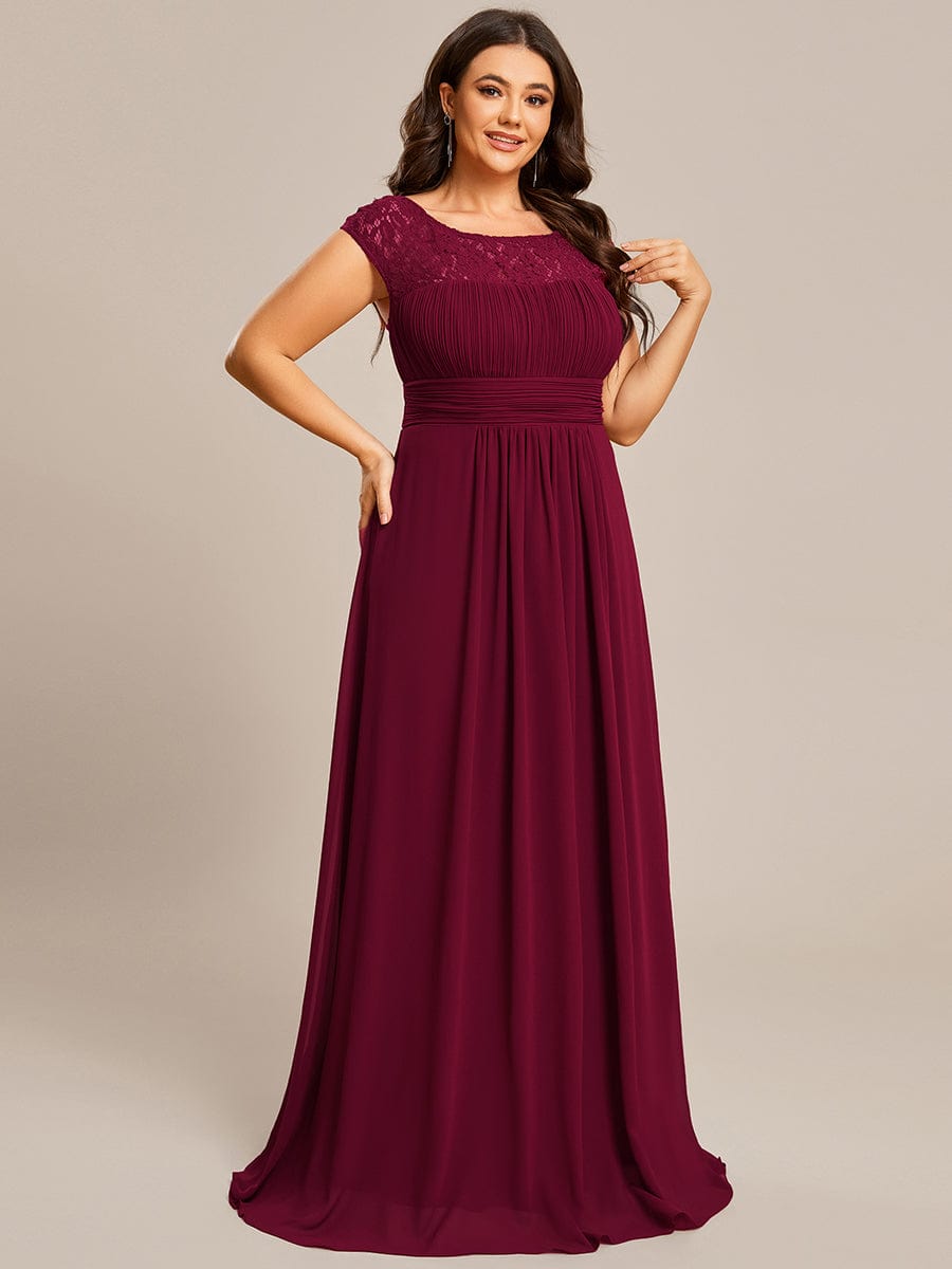 MsDresslyEP Formal Dress Elegant Chiffon Maxi Evening Dress with Lace Cap Sleeve