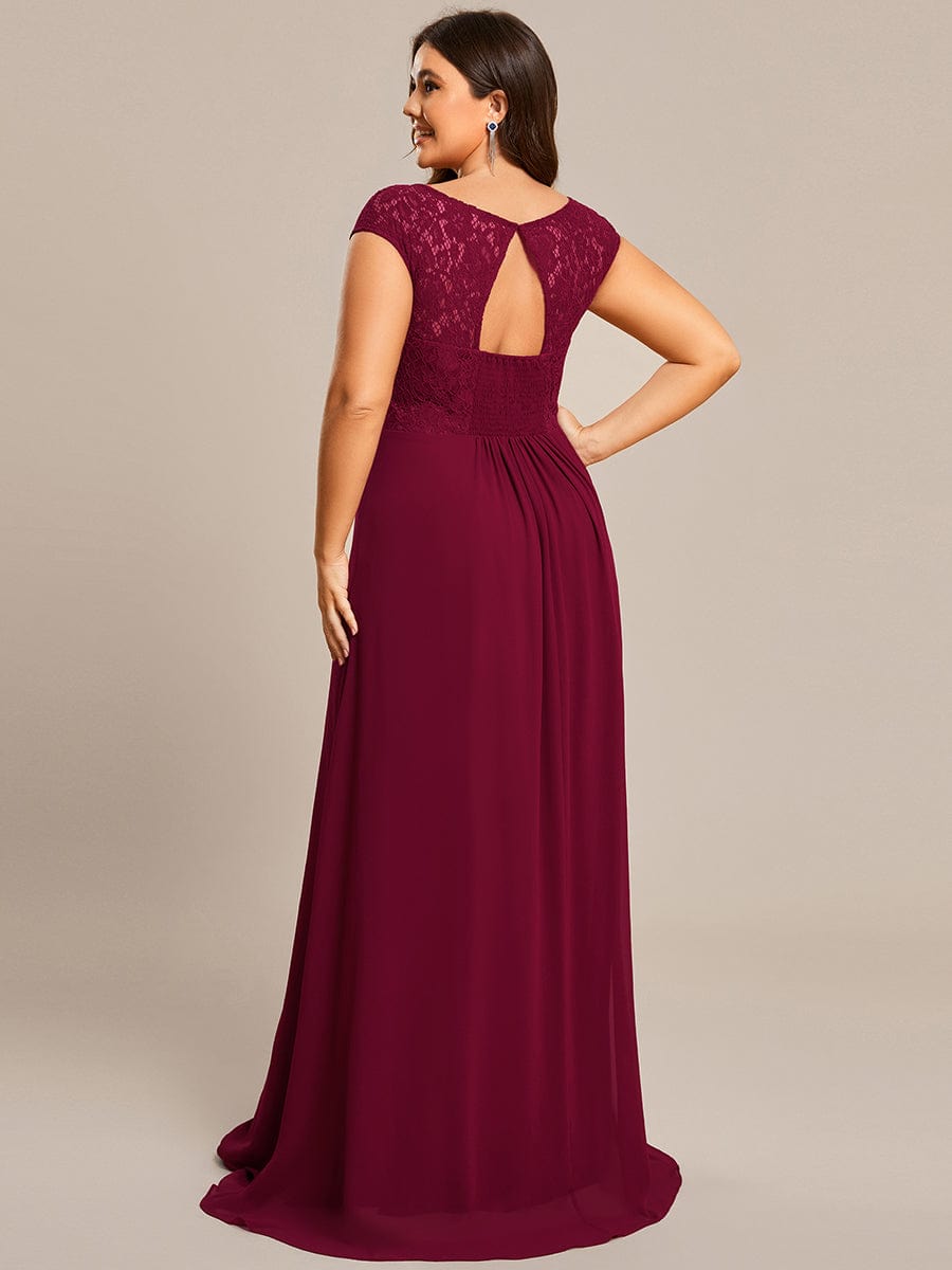 MsDresslyEP Formal Dress Elegant Chiffon Maxi Evening Dress with Lace Cap Sleeve