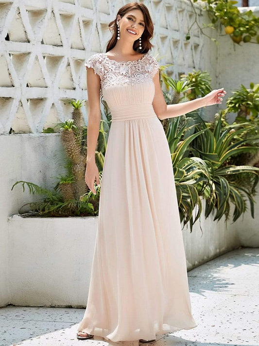 MsDresslyEP Formal Dress Elegant Maxi Long Lace Bridesmaid Dress with Cap Sleeve DRE230978201BSH4