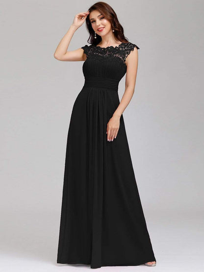 MsDresslyEP Formal Dress Elegant Maxi Long Lace Bridesmaid Dress with Cap Sleeve DRE230978253BLK4