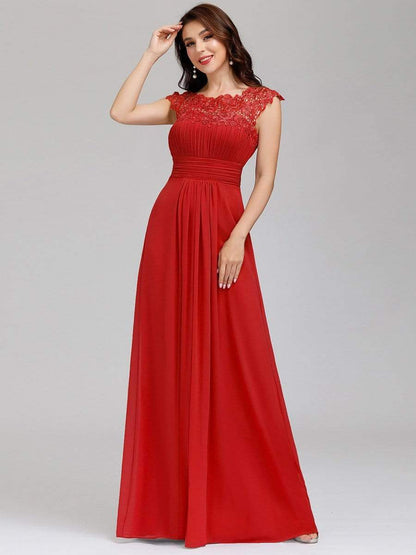 MsDresslyEP Formal Dress Elegant Maxi Long Lace Bridesmaid Dress with Cap Sleeve DRE230978263RED4