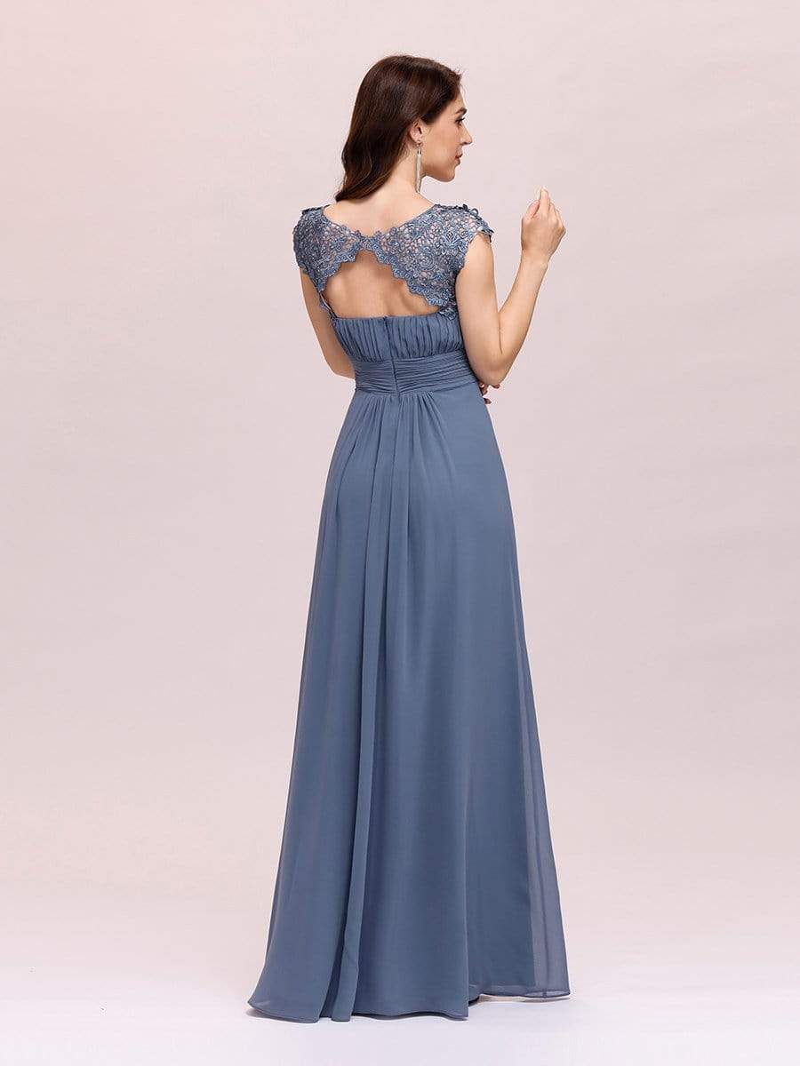 MsDresslyEP Formal Dress Elegant Maxi Long Lace Bridesmaid Dress with Cap Sleeve