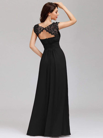 MsDresslyEP Formal Dress Elegant Maxi Long Lace Bridesmaid Dress with Cap Sleeve