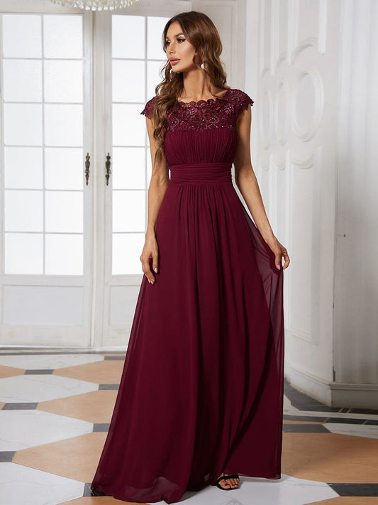 MsDresslyEP Formal Dress Elegant Maxi Long Lace Cap Sleeve Bridesmaid Dress DRE230973501BDG4