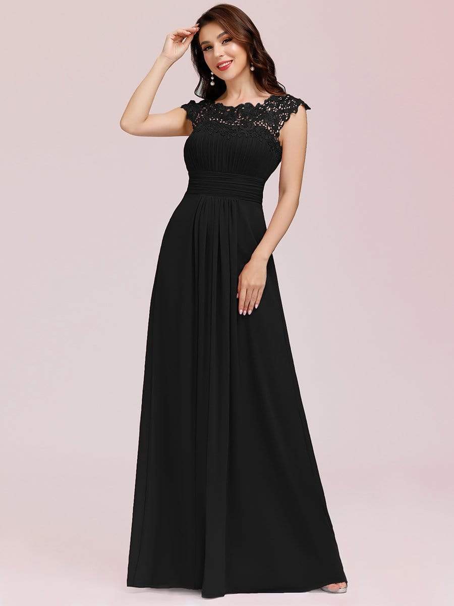 MsDresslyEP Formal Dress Elegant Maxi Long Lace Cap Sleeve Bridesmaid Dress DRE230973545BLK4