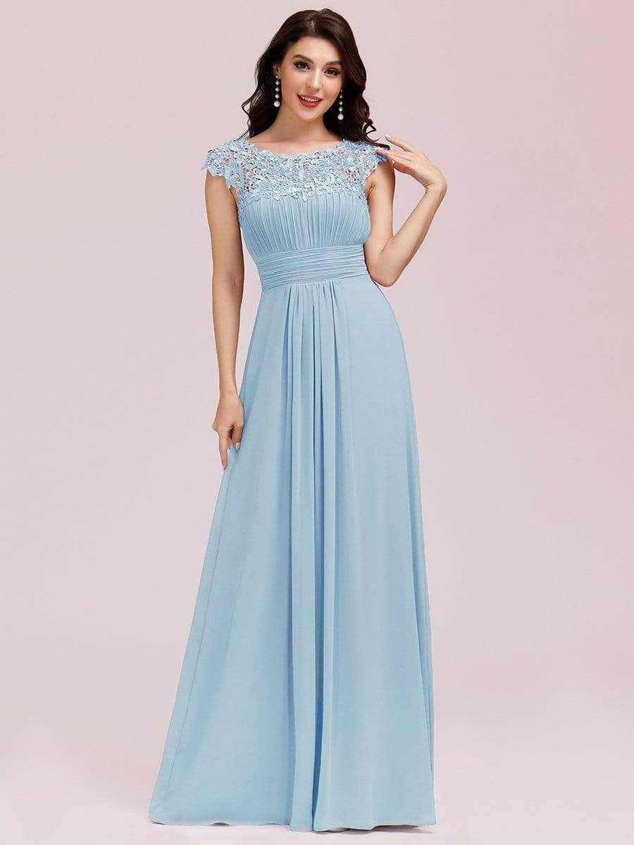 MsDresslyEP Formal Dress Elegant Maxi Long Lace Cap Sleeve Bridesmaid Dress DRE230973555SKY4