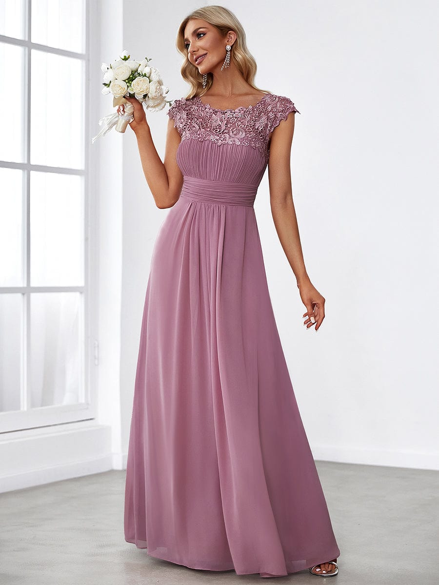 MsDresslyEP Formal Dress Elegant Maxi Long Lace Cap Sleeve Bridesmaid Dress DRE230973565POH4