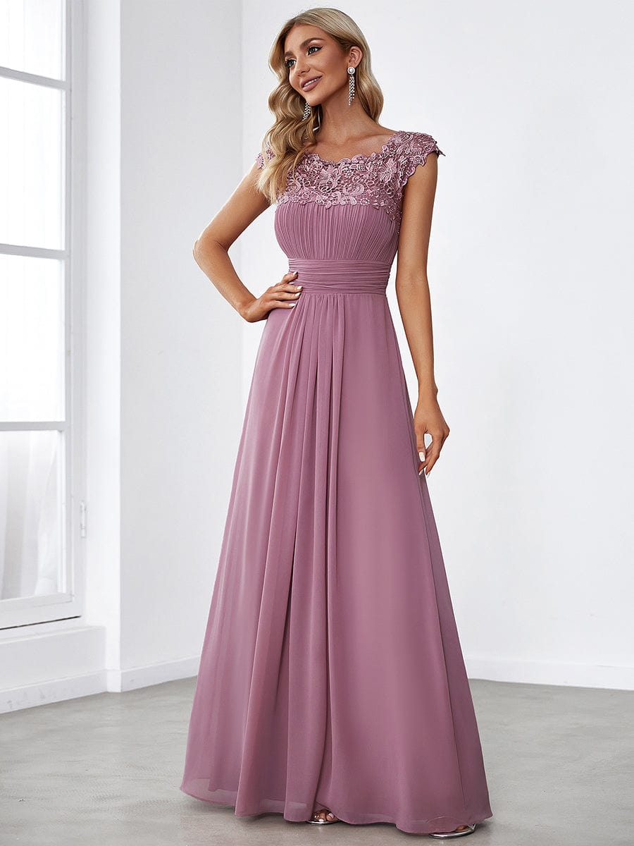MsDresslyEP Formal Dress Elegant Maxi Long Lace Cap Sleeve Bridesmaid Dress