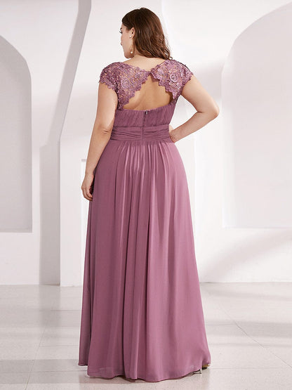 MsDresslyEP Formal Dress Elegant Maxi Long Lace Cap Sleeve Bridesmaid Dress
