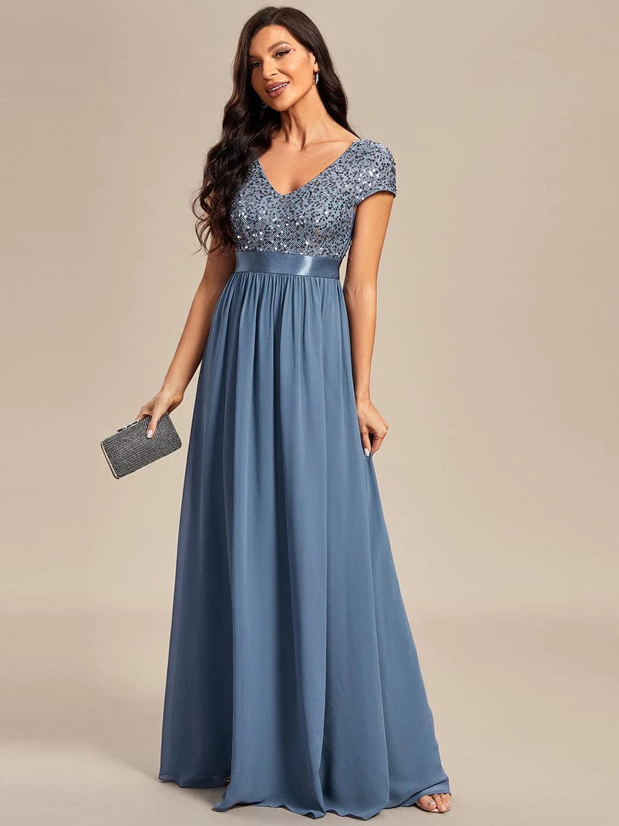 MsDresslyEP Formal Dress Empire Waist V-Neck Cap Sleeve Chiffon Evening Dress DRE2310040012LBL4