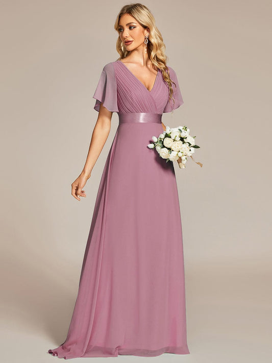 MsDresslyEP Formal Dress Long Empire Waist Bridesmaid Dress with Short Flutter Sleeves DRE230977901POH4