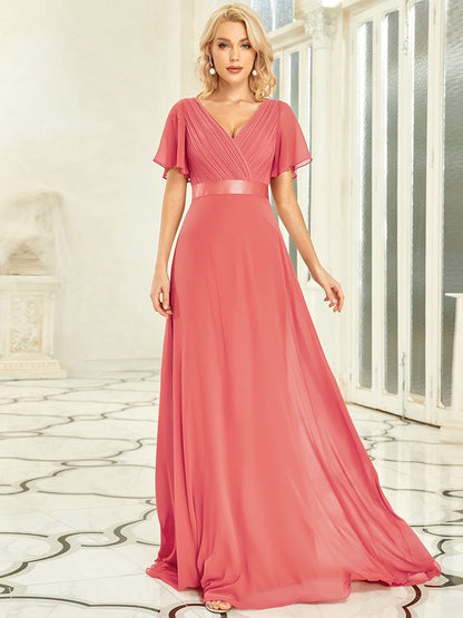 MsDresslyEP Formal Dress Long Empire Waist Bridesmaid Dress with Short Flutter Sleeves DRE230977985CRC4